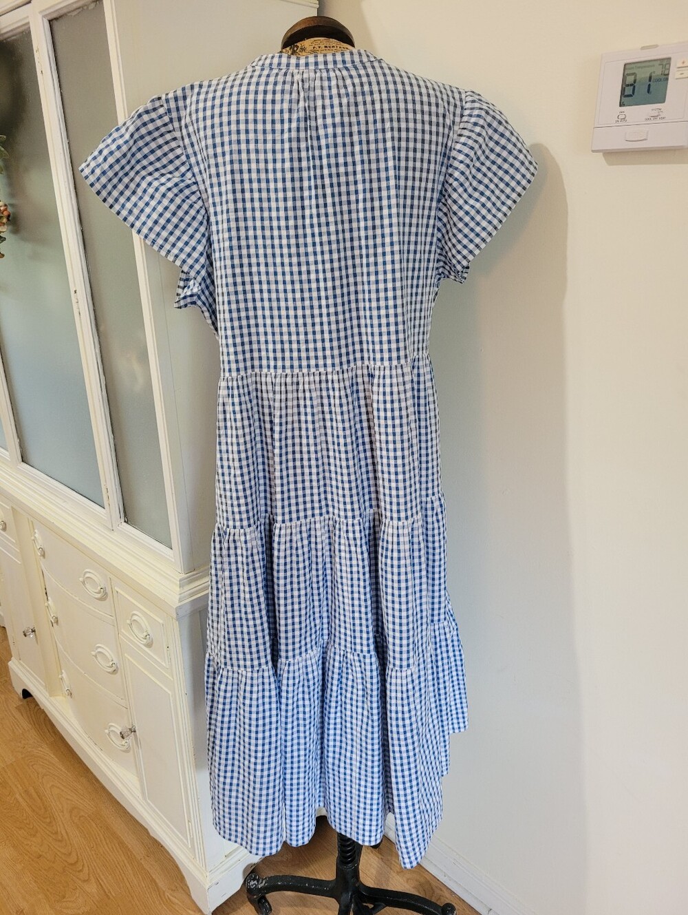 St. John's Bay Blue and White Gingham Tiered Hi Low Midi Dress Sz L - Picture 5 of 6